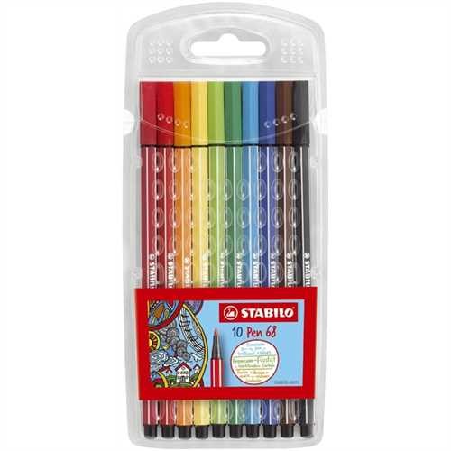 STABILO Faserschreiber Pen 68, M, 1 mm, Schreibfarbe: 10er sortiert (10 Stück)