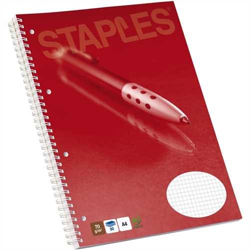 STAPLES Collegeblock, kariert, 4fach Lochung, A4, 70 g/m², holzfrei, weiß, 80 Blatt