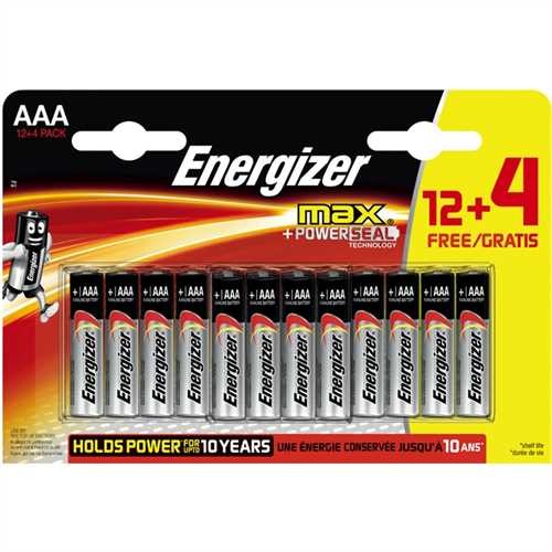 Energizer Batterie, max + POWERSEAL, Micro, AAA, LR03, 1,5 V (16 Stück)