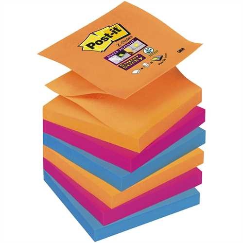 Post-it Haftnotiz Super Sticky Z-Notes, 76 x 76 mm, 3farbig sortiert, 90 Blatt (6 Blocks)