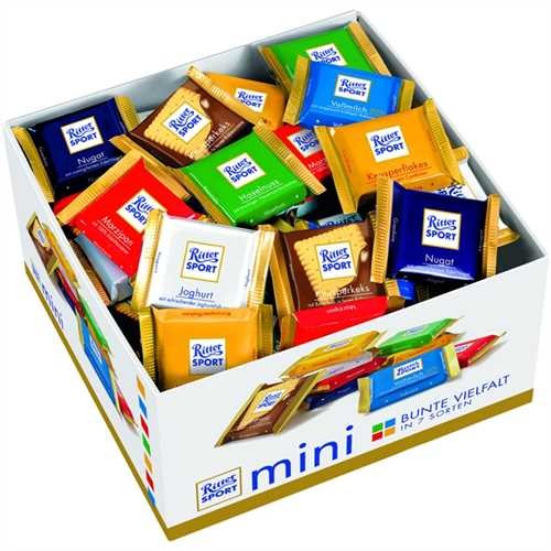 Ritter SPORT Schokoladentäfelchen Mini, 7er sortiert, Karton, 84 x 16,6 g (1.400 g)