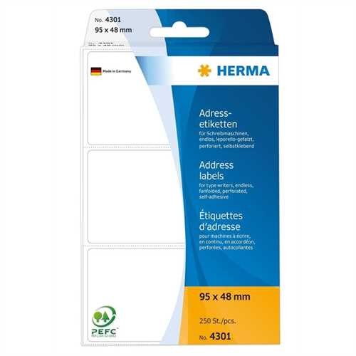 HERMA Adressetikett, Schreibmaschine, leporello, selbstklebend, 95 x 48 mm, weiß (250 Stück)