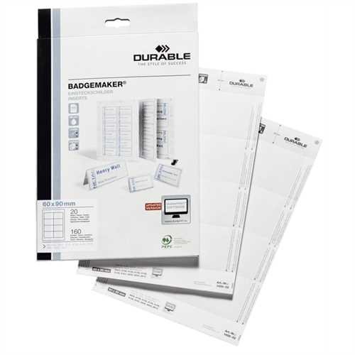 DURABLE Einsteckkarte BADGEMAKER, Karton, 150 g/m², 90 x 60 mm, weiß (160 Stück)