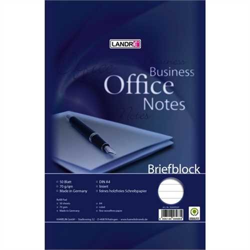 LANDRÉ Briefblock Office, liniert 9 mm, A4, 70 g/m², holzfrei, 50 Blatt (10 Stück)