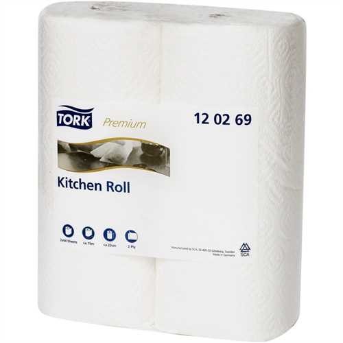 TORK Küchenrolle, 2lagig, auf Rolle, 64 Blatt, 23 cm x 15,4 m, 23 x 24 cm, weiß (2 Stück)