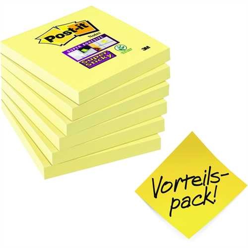 Post-it Haftnotiz Super Sticky, 76 x 76 mm, gelb, 90 Blatt (6 Stück)