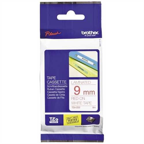 BROTHER TZE-222 - Brother Schriftbandkassette TZe, Polyester, Laminiert, 9 mmx8 m, Rot auf weiß