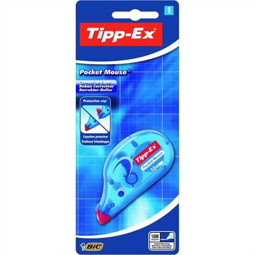 Tipp-Ex Korrekturroller Pocket Mouse, 4,2 mm x 10 m, blau, transparent