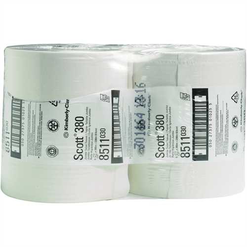 SCOTT Toilettenpapier 380, Tissue, 2lagig, auf Großrolle, 10 cm x 380 m, hochweiß (6 Rollen)