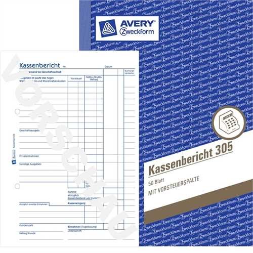 AVERY ZWECKFORM 305 - Kassenbericht, A5 hoch, Einbandfarbe: Blau, 50 Blätter