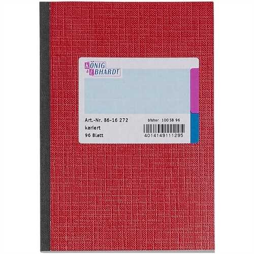 K&E Geschäftsbuch, Glanzkarton, kariert, A6, Einbandfarbe: rot, 96 Blatt