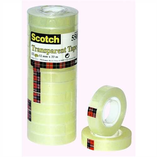Scotch Klebeband 550, selbstklebend, 12 mm x 33 m, transparent (12 Rollen)