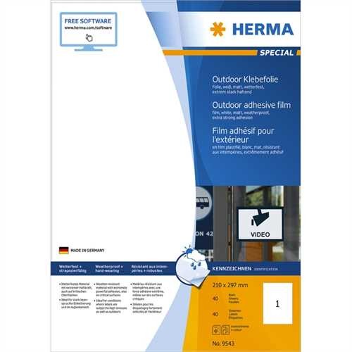 HERMA Etikett Outdoor, Farblaser/-kopierer, selbstklebend, 210 x 297 mm, weiß, matt (40 Stück)