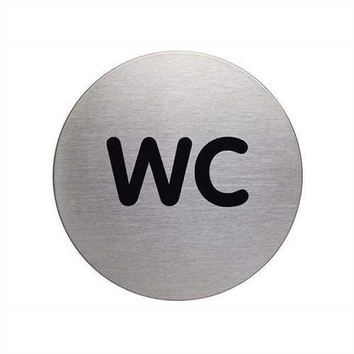 DURABLE Schild PICTO, WC, selbstklebend, Edelstahl, rund, Ø: 83 mm, silber, Druckfarbe: schwarz