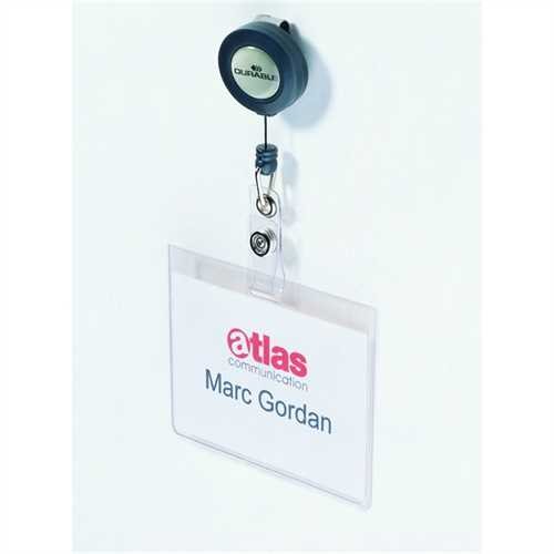 DURABLE Namensschild, mit Ausweishalter, mit: Clip, Hartfolie, 90 x 60 mm, transparent (10 Stück)