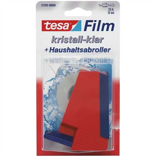 tesa Tischabroller, gefüllt, für Rollen bis 15 mm x 33 m, rot/blau (1 Stück)