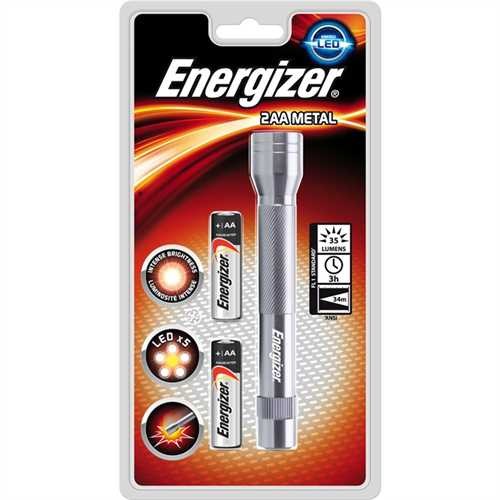 Energizer Taschenlampe Metal, groß, 2 x AA, mit Batterien, 5 LEDs