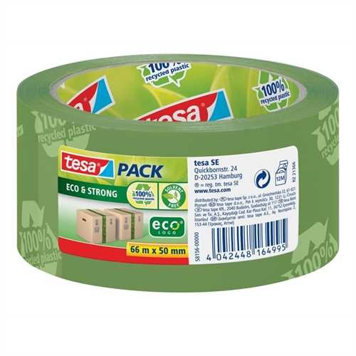 tesa Verpackungsklebeband ECO & STRONG, 100% recycled plastic, Polypropylen (RC), 50 mm x 66 m, grün