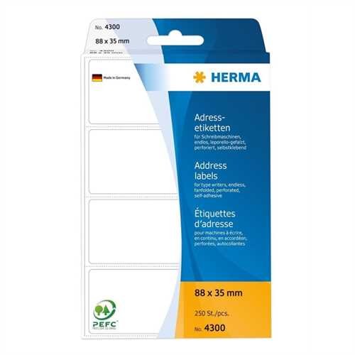 HERMA Adressetikett, Schreibmaschine, leporello, selbstklebend, 88 x 35 mm, weiß (250 Stück)