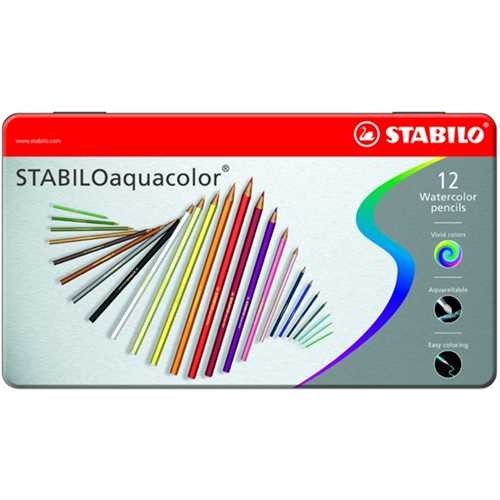 STABILO Farbstift, aquacolor, Minen-Ø: 2,8 mm, Schaftfarbe: in Schreibfarbe, Schreibfarbe: 12er sort
