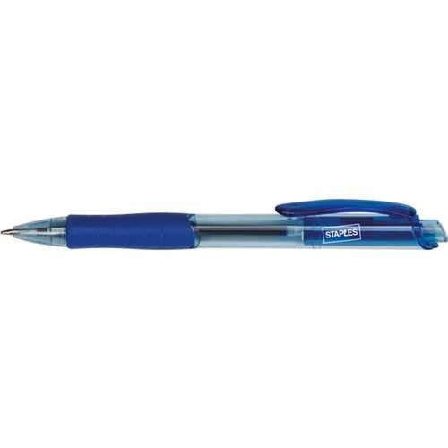 STAPLES Kugelschreiber, Einweg, Druckmechanik, M, transluzent, Schreibfarbe: blau