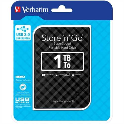 Verbatim Festplatte Store 'n' Go, schwarz, extern, 1 TB, 5.400 rpm, 81 x 14,5 x 119 mm, 158 g