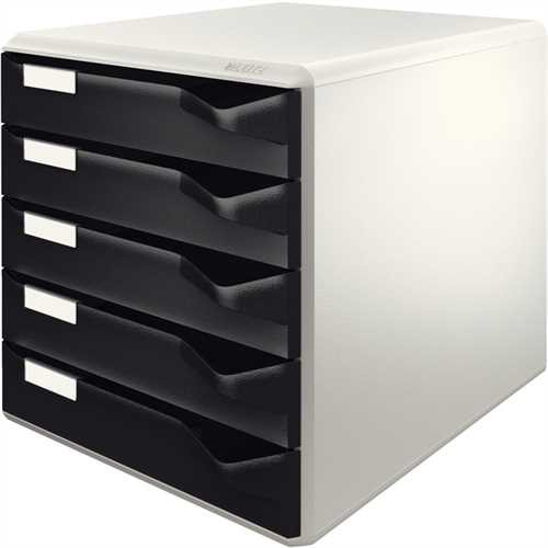 LEITZ Schubladenbox, PS, mit 5 Schubladen, A4, lichtgrau/schwarz