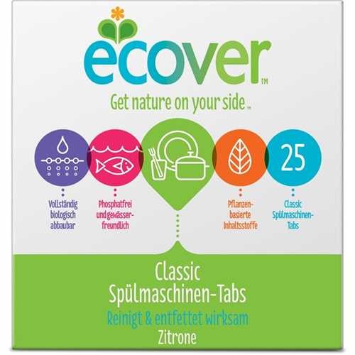 ecover Spülmaschinengeschirrreiniger Classic, biologisch abbaubar, Tab, Packung, Zitrone (25 Stück)