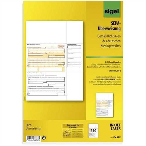 SIGEL Bankformular, SEPA-Überweisung, A4 (250 Blatt)