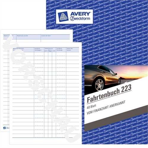 AVERY ZWECKFORM 223 - Fahrtenbuch, Karton, A5 hoch, Weiß, Einbandfarbe: Blau, 40 Blätter