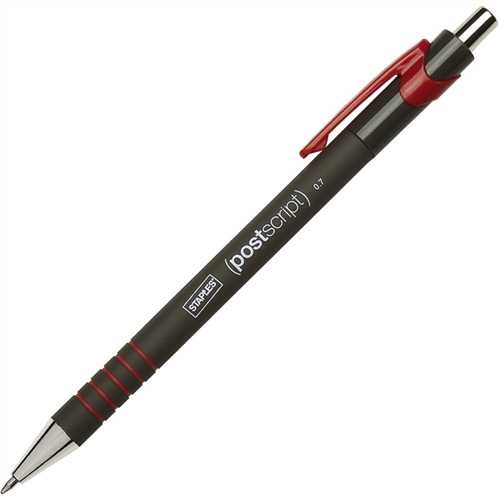STAPLES Kugelschreiber, postscript, Druckmechanik, M, 0,7 mm, Schreibfarbe: rot