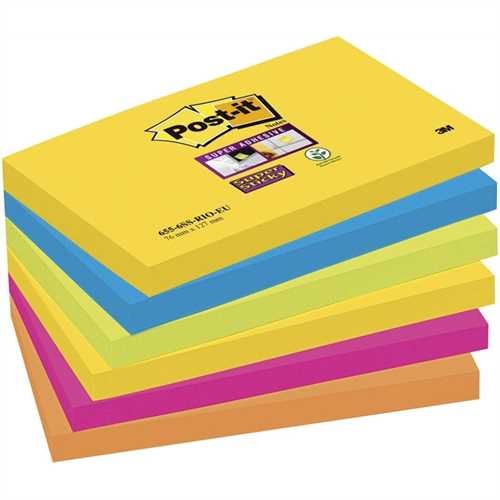 Post-it Haftnotiz Super Sticky, 127 x 76 mm, 5farbig sortiert, 90 Blatt (6 Blocks)