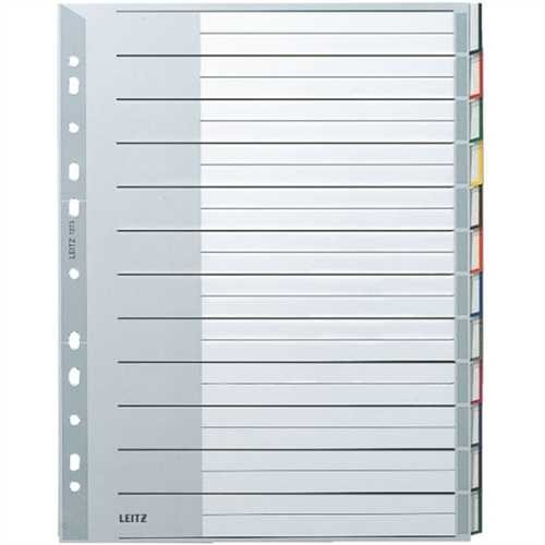 LEITZ Register, PP, 0,12 mm, blanko, A4, volle Höhe, überbreit, 24,1 x 30,5 cm, 12 Blatt, grau