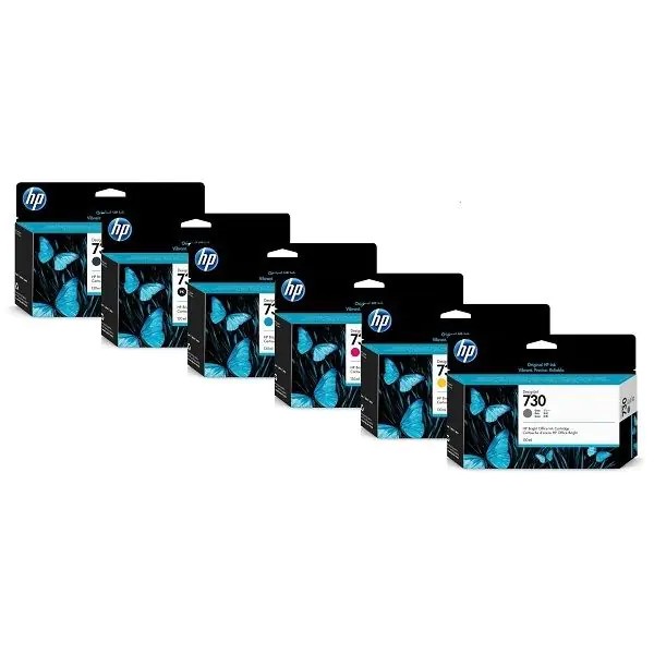 HP Rainbowkit MkPkCMYG Nr. 730 für DesignJet T1600 T1700 T2600 T940, 6x 130 ml P2V65A P2V67A P2V62A