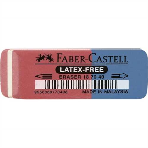FABER-CASTELL Radierer 187040, für: Blei-/Farbstifte/Tinte, 56 x 20 x 7 mm, rot/blau
