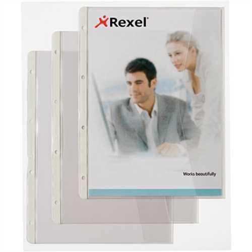 ReXel Prospekthülle, PVC-Weichfolie, rechts offen, 4fach Lochung, A4, 0,15 mm, farblos (5 Stück)