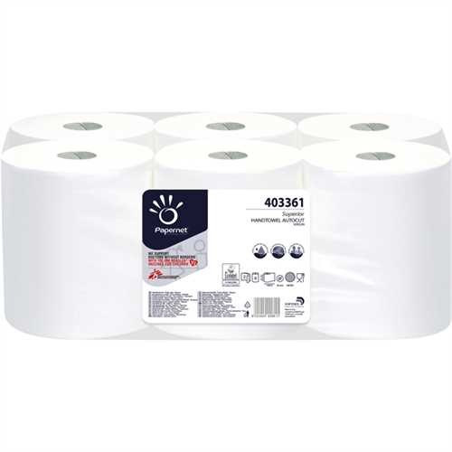 Papernet Papierhandtuch SUPERIOR, Zellstoff, 2lagig, auf Rolle, 21 cm x 140 m, weiß (6 Rollen)