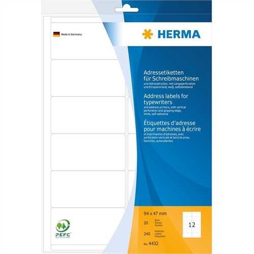 240 HERMA Adressetiketten 4432 weiß 94,0 x 47,0 mm