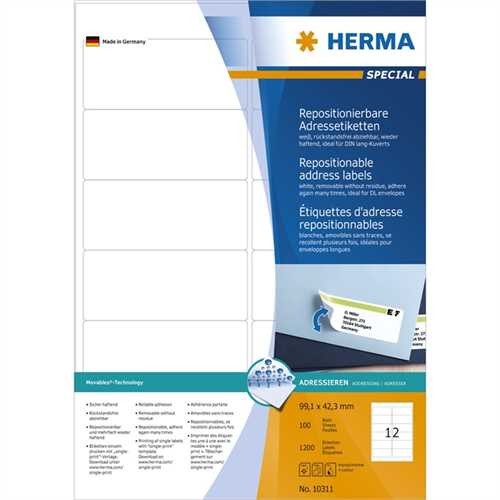 HERMA Etikett, Inkjet/Laser/Kopierer, selbstklebend, ablösbar, abgerundete Ecken, 99,1 x 42,3 mm, we
