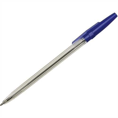 Simply™ Kugelschreiber, Einweg, mit Kappe, M, Schaftfarbe: farblos, transparent, Schreibfarbe: blau