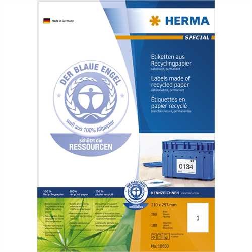 HERMA Etikett, Inkjet/Laser/Kopierer, auf A4-Bogen, selbstklebend, Papier (RC), 210 x 297 mm, naturw