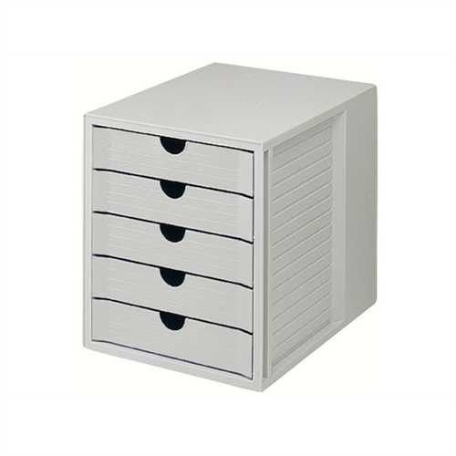 HAN Schubladenbox, PS, mit 5 geschlossenen Schubladen, A4, 275 x 330 x 320 mm, lichtgrau