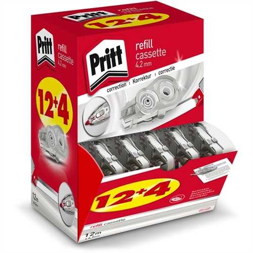 Pritt Korrekturrollernachfüllkassette refill flex, permanent, 4,2 mm x 12 m, 1zeilig, weiß (16 Stück