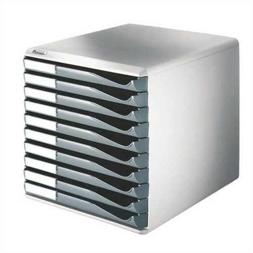 LEITZ Schubladenbox, PS, mit 10 Schubladen, A4, lichtgrau/dunkelgrau