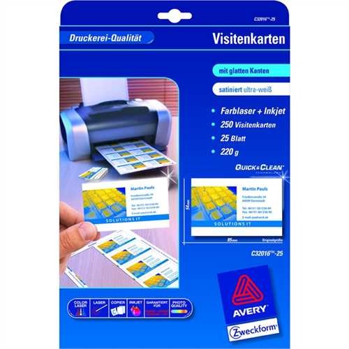 AVERY Zweckform Visitenkarte Quick&Clean™, Laser, 220 g/m², 85 x 54 mm, ultraweiß (250 Stück)