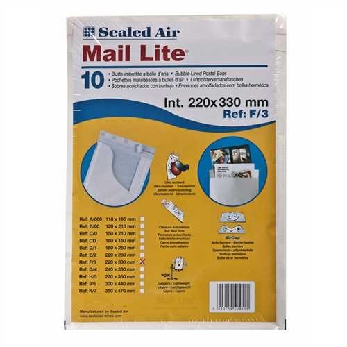 Mail Lite Luftpolstertasche, haftklebend, Typ: F/3, 240 x 390 mm, innen: 220 x 330 mm, 19 g, Kraftpa