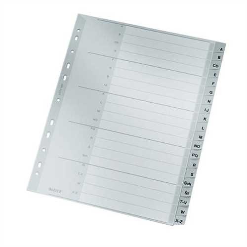 LEITZ Register, PP, A - Z, A4, volle Höhe, überbreit, 23,8 x 29,7 cm, 20 Blatt, grau