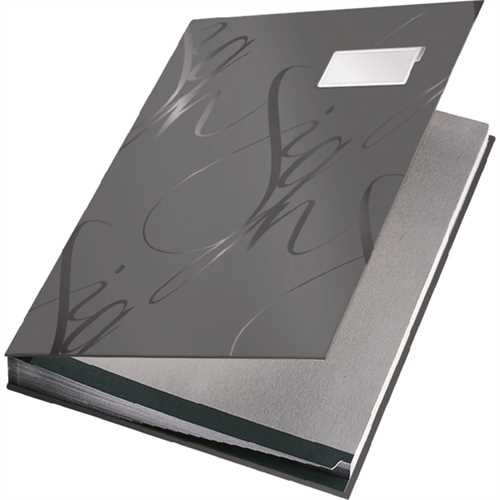 LEITZ Unterschriftsmappe Design, folienkaschiert, A4, 24 x 34 cm, 18 Fächer, grau