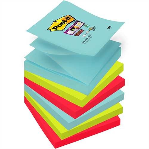 Post-it Haftnotiz Super Sticky Z-Notes Miami, 76 x 76 mm, sortiert, 6 x 90 Blatt (6 Blocks)