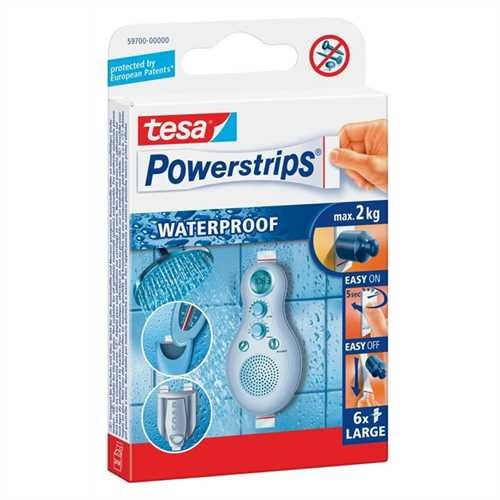 tesa Doppelklebestück Powerstrips Waterproof, selbstklebend, fest haftend, dennoch ablösbar, 20 x 50